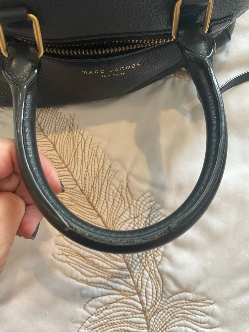 Marc Jacobs Black Pebbled Leather Satchel with Gold Hardware